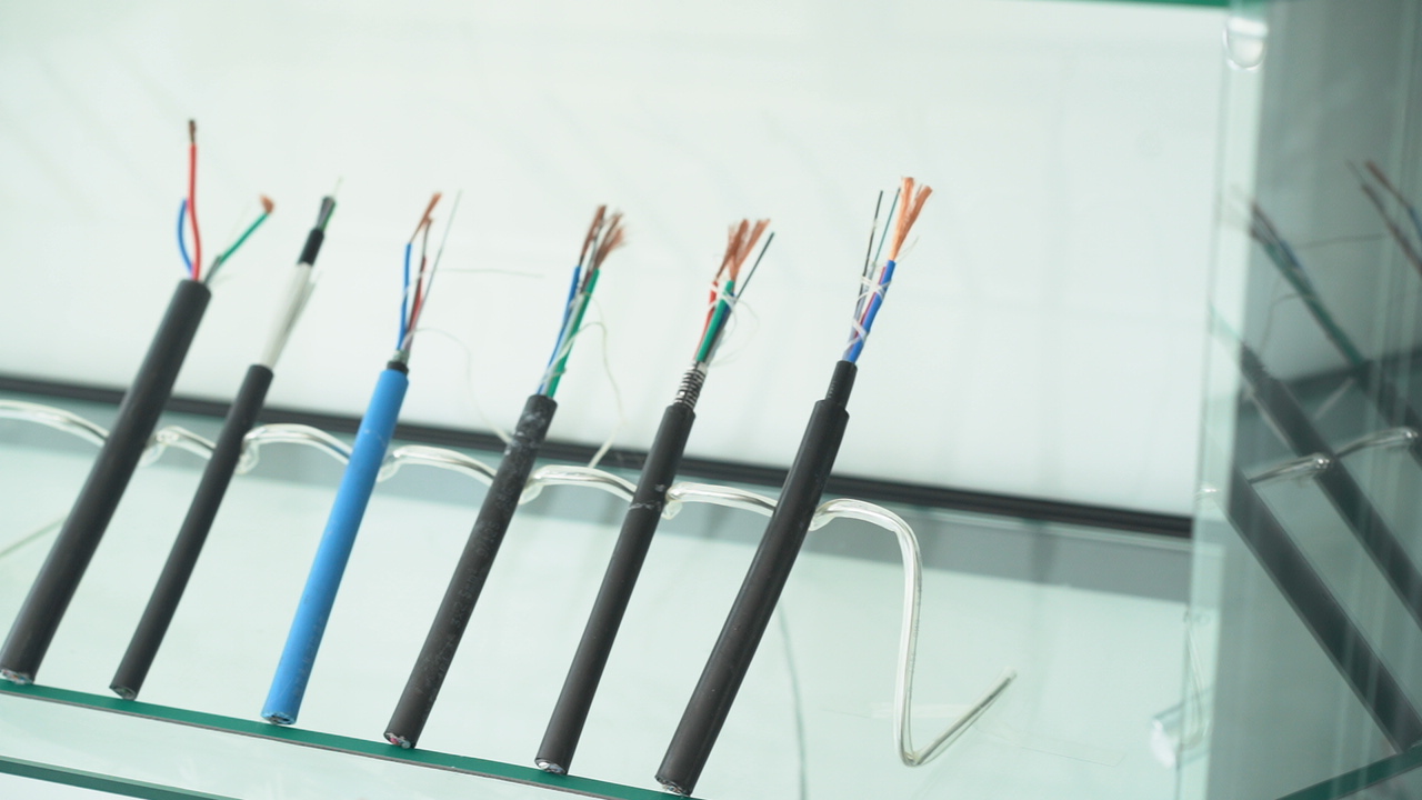 Ebocom fiber optic cable samples showing internal structure
