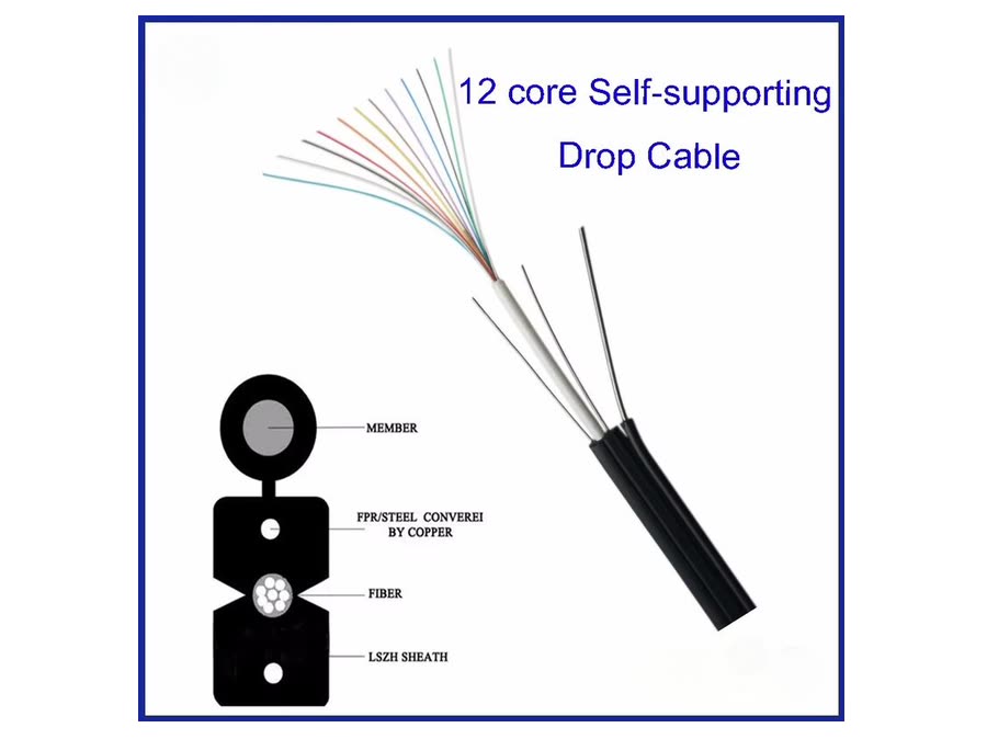 12 Core Outdoor FTTH Drop Cable – Loose Tube Design with Triple Steel Wire Strength Members